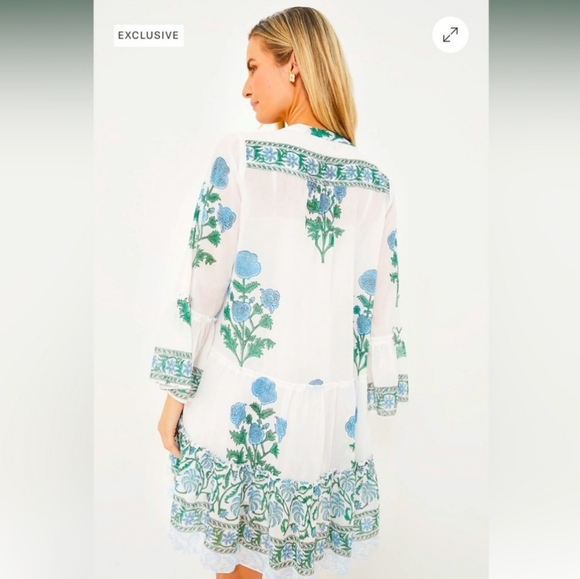 Tuckernuck Juliet Dunn White Poppy Flared Sleeve Dress Size XL - Picture 4 of 13